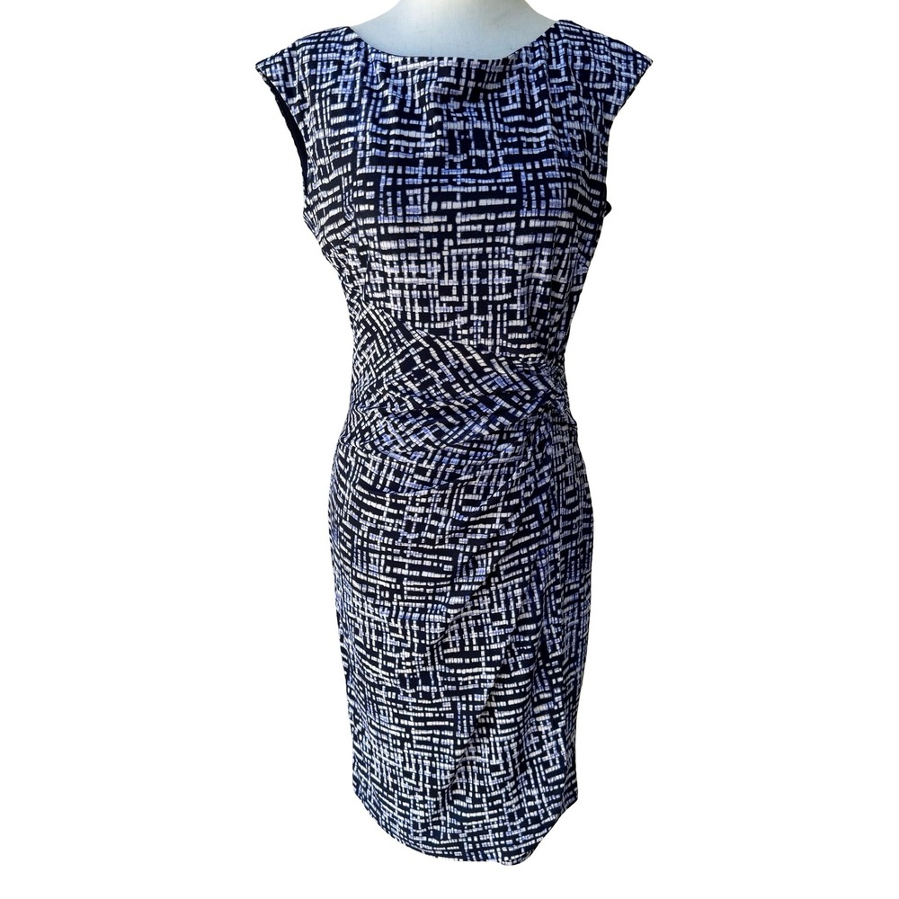 Chaps Minimalist Preppy Geometric Grid Knot Waist Sleeveless Sheath Dress M NEW